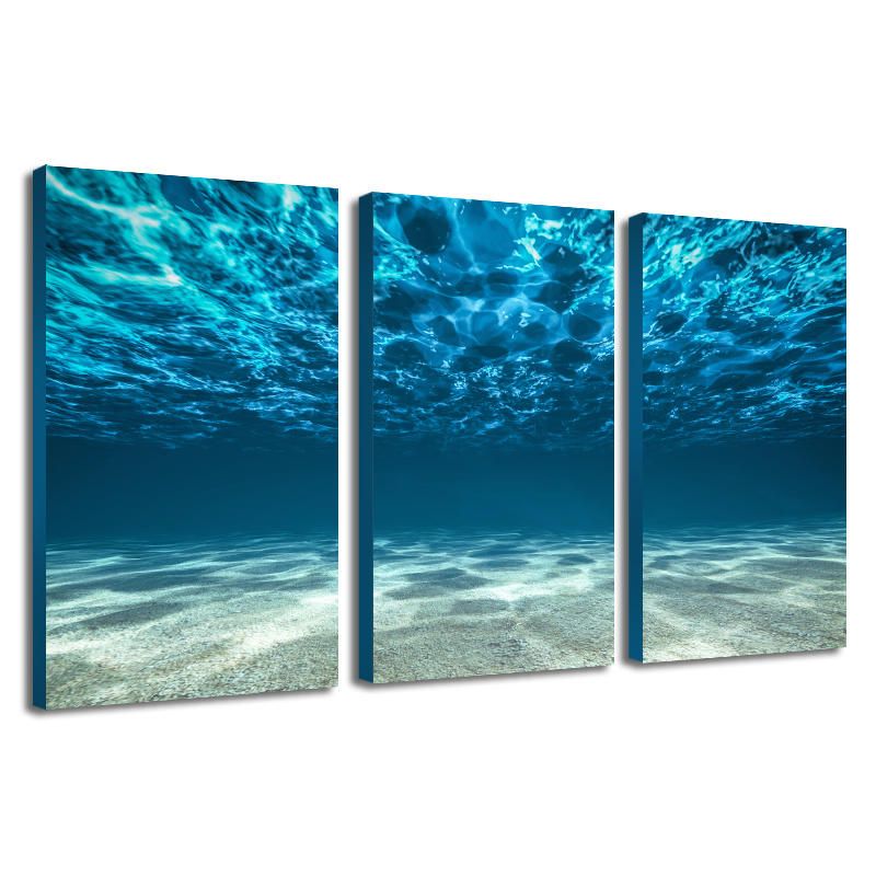 Miico Pintado A Mano Tres Pinturas Decorativas Combinadas Arte De Pared De Agua De Mar Azul Claro Para Decoración Del Hogar