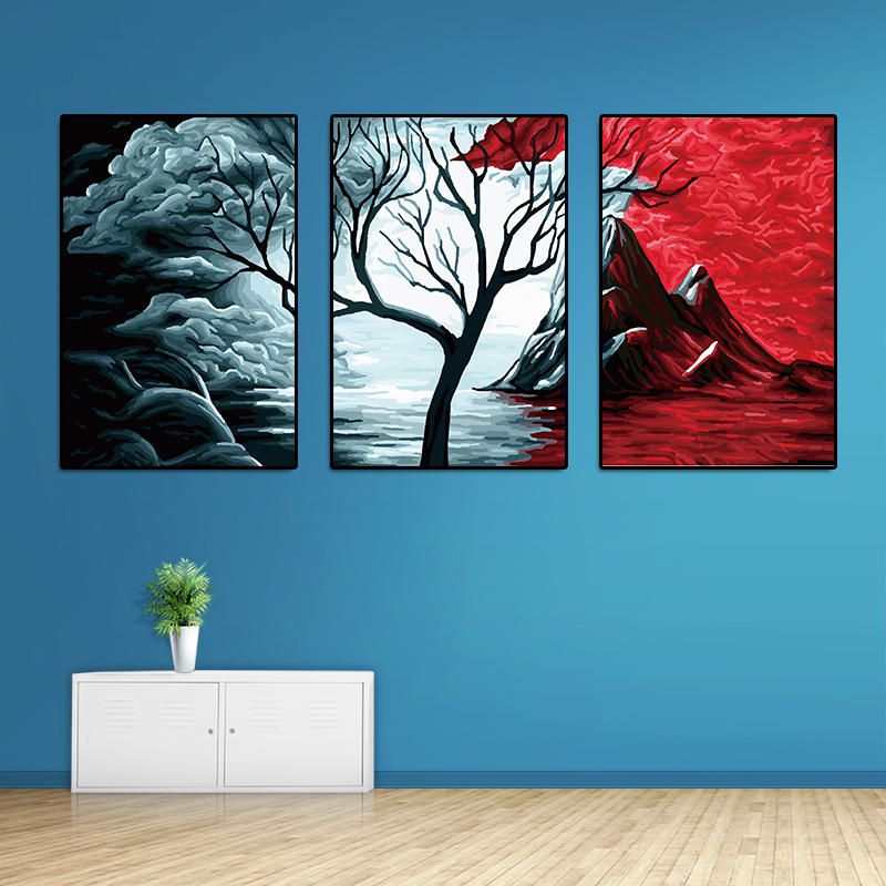 Miico Pintado A Mano Tres Pinturas Decorativas Combinadas Arte De Pared De Árbol Botánico Para Decoración Del Hogar