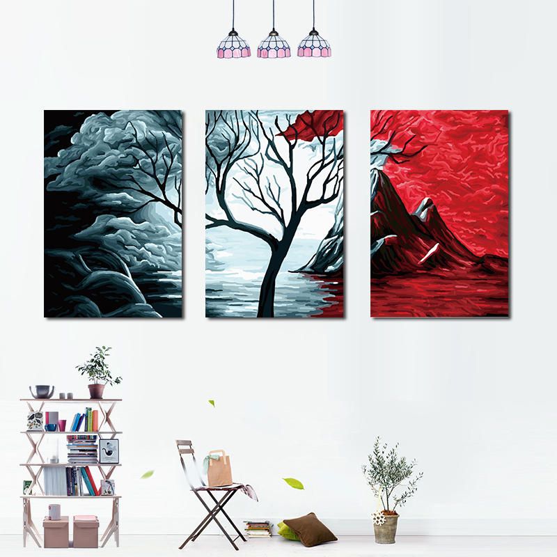 Miico Pintado A Mano Tres Pinturas Decorativas Combinadas Arte De Pared De Árbol Botánico Para Decoración Del Hogar