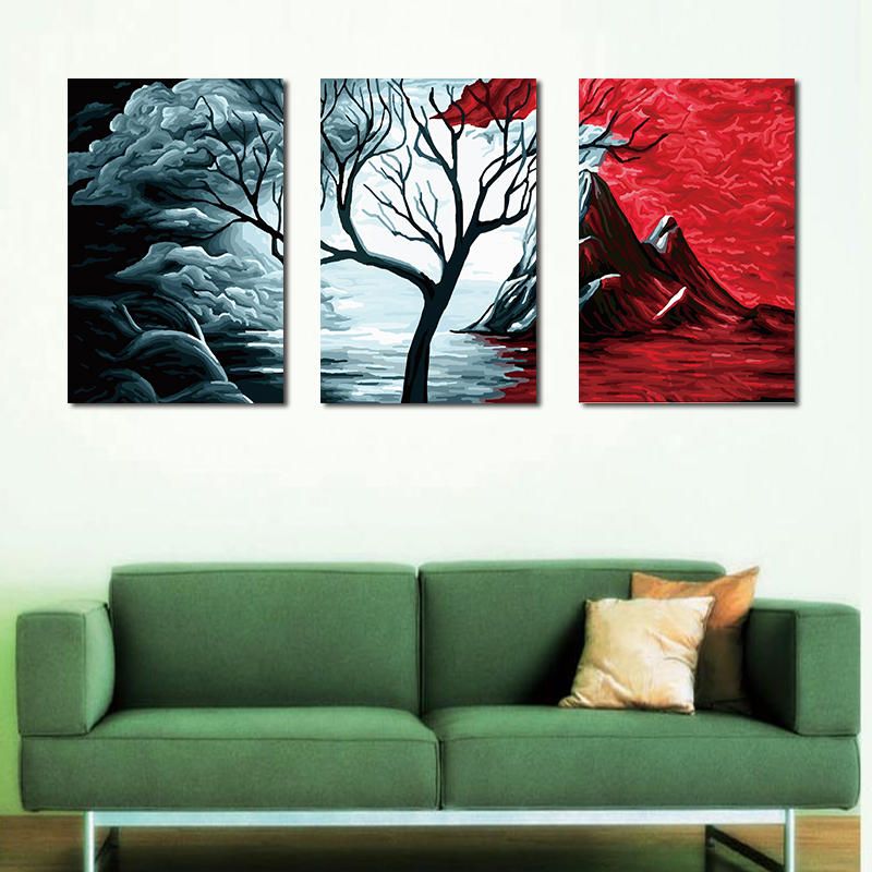 Miico Pintado A Mano Tres Pinturas Decorativas Combinadas Arte De Pared De Árbol Botánico Para Decoración Del Hogar