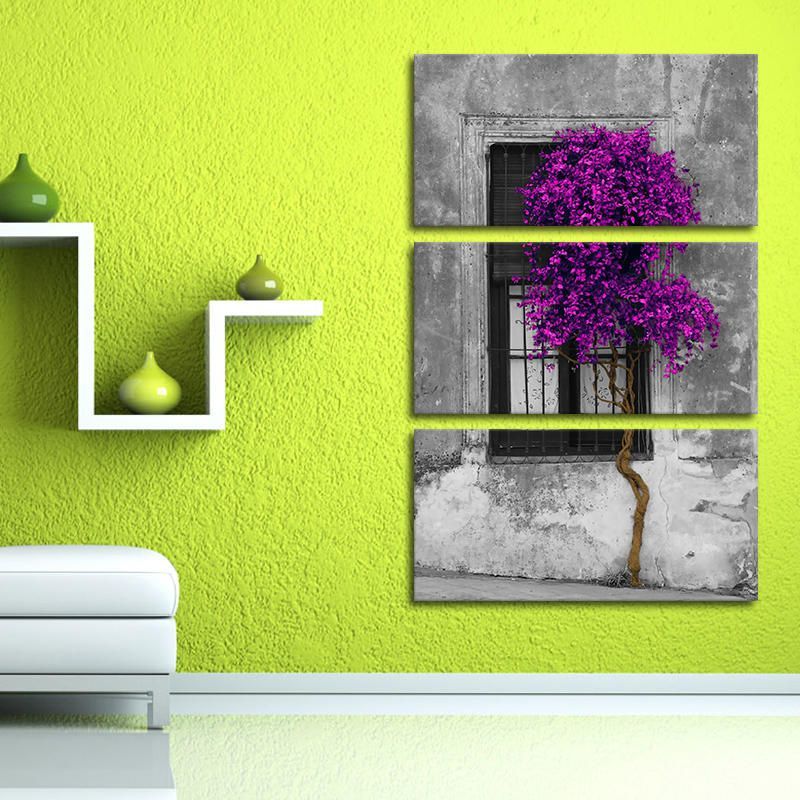 Miico Pintado A Mano Tres Pinturas Decorativas Combinadas Arte De Pared De Árbol Púrpura Para Decoración Del Hogar