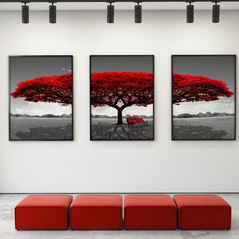 Miico Pintado A Mano Tres Pinturas Decorativas Combinadas Arte De Pared De Árbol De Secuoya Para Decoración Del Hogar