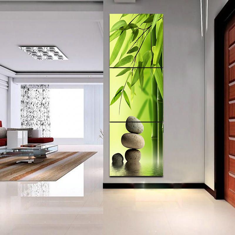 Miico Pintado A Mano Tres Pinturas Decorativas Combinadas Arte De Pared De Bambú Verde Para La Decoración Del Hogar