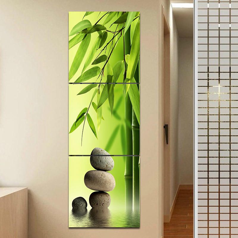 Miico Pintado A Mano Tres Pinturas Decorativas Combinadas Arte De Pared De Bambú Verde Para La Decoración Del Hogar