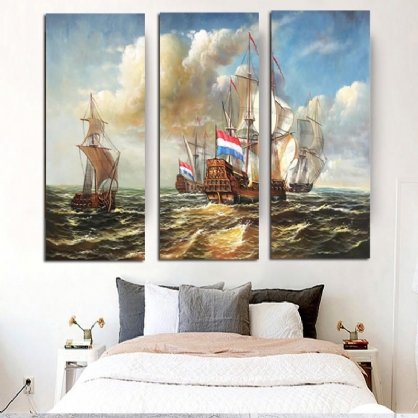 Miico Pintado A Mano Tres Pinturas Decorativas Combinadas Arte De Pared De Barco Marino Para Decoración Del Hogar