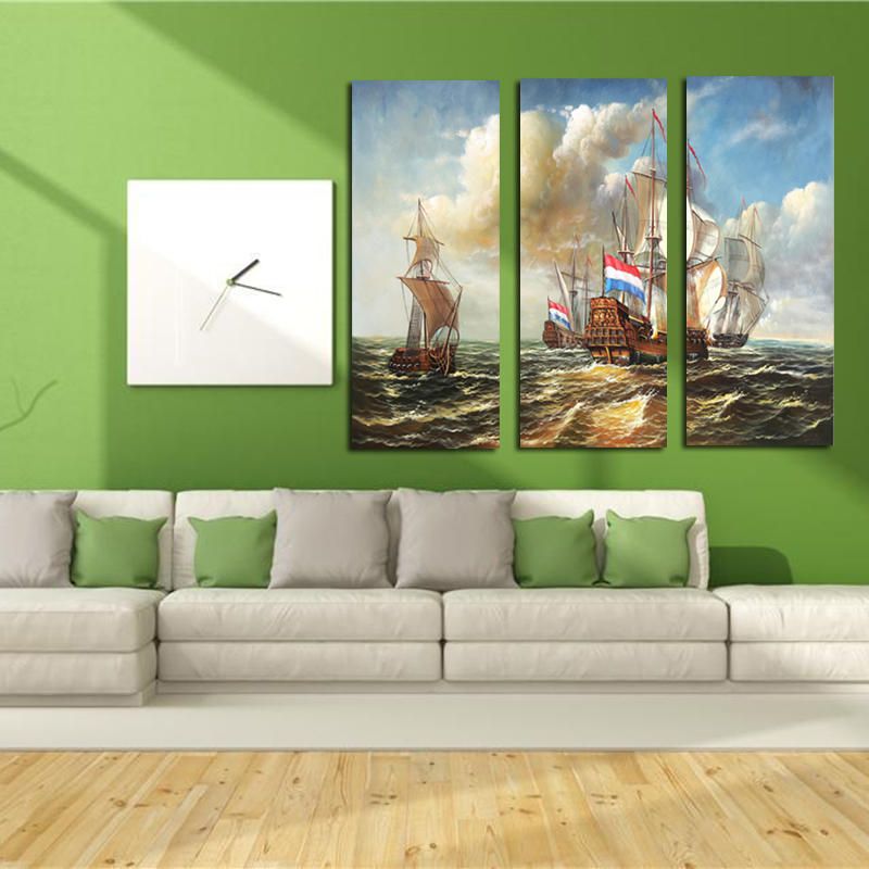 Miico Pintado A Mano Tres Pinturas Decorativas Combinadas Arte De Pared De Barco Marino Para Decoración Del Hogar