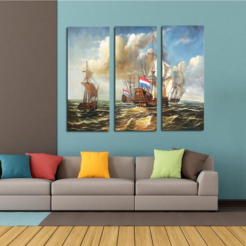 Miico Pintado A Mano Tres Pinturas Decorativas Combinadas Arte De Pared De Barco Marino Para Decoración Del Hogar