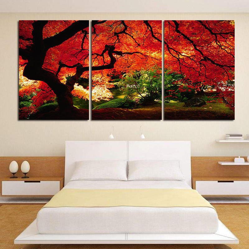 Miico Pintado A Mano Tres Pinturas Decorativas Combinadas Arte De La Pared Del Árbol De Arce Para La Decoración Del Hogar