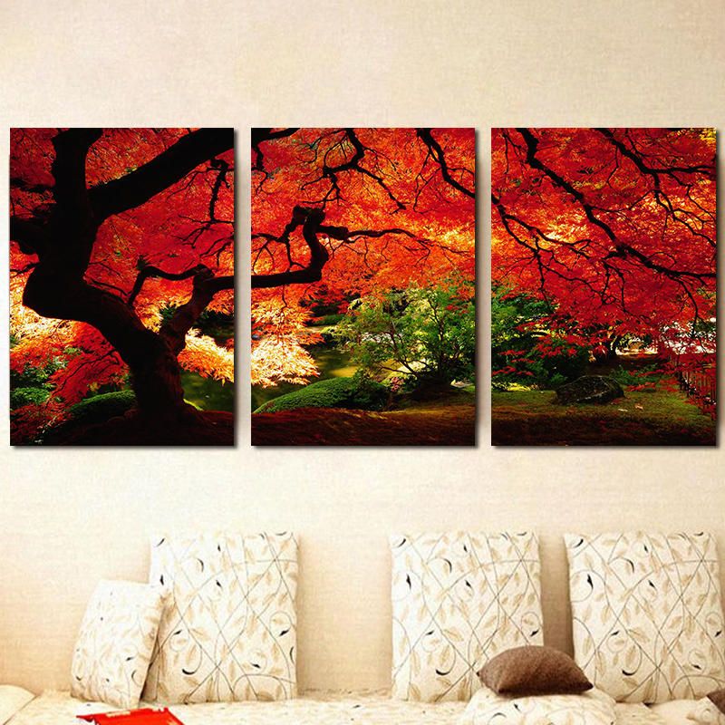 Miico Pintado A Mano Tres Pinturas Decorativas Combinadas Arte De La Pared Del Árbol De Arce Para La Decoración Del Hogar