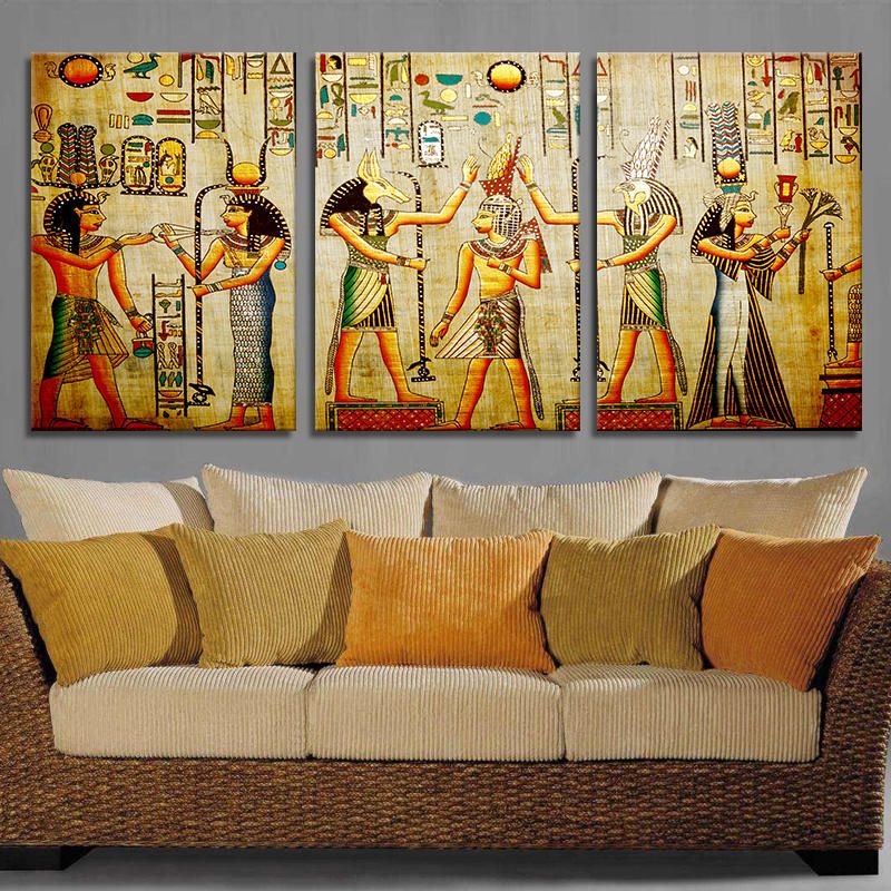 Miico Pintado A Mano Tres Pinturas Decorativas Combinadas Cleopatra Retrato Arte De La Pared Para La Decoración Del Hogar