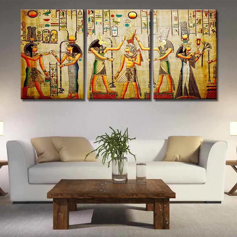 Miico Pintado A Mano Tres Pinturas Decorativas Combinadas Cleopatra Retrato Arte De La Pared Para La Decoración Del Hogar