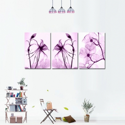 Miico Pintado A Mano Tres Pinturas Decorativas Combinadas Flores Púrpuras Botánicas Arte De La Pared Para La Decoración Del Hogar