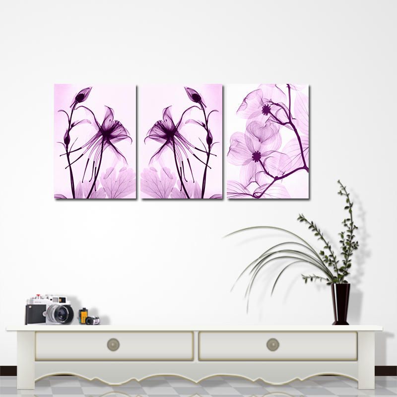 Miico Pintado A Mano Tres Pinturas Decorativas Combinadas Flores Púrpuras Botánicas Arte De La Pared Para La Decoración Del Hogar