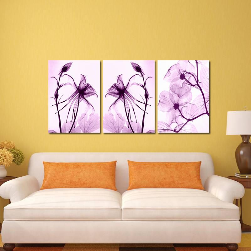 Miico Pintado A Mano Tres Pinturas Decorativas Combinadas Flores Púrpuras Botánicas Arte De La Pared Para La Decoración Del Hogar