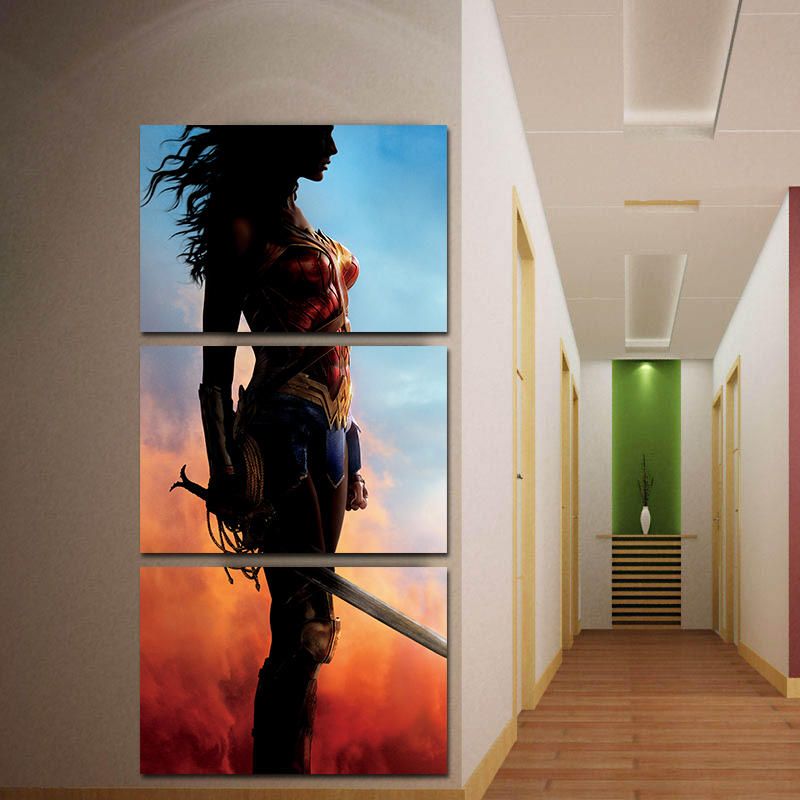 Miico Pintado A Mano Tres Pinturas Decorativas Combinadas Wonder Woman Wall Art Para Decoración Del Hogar