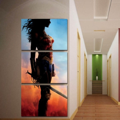 Miico Pintado A Mano Tres Pinturas Decorativas Combinadas Wonder Woman Wall Art Para Decoración Del Hogar