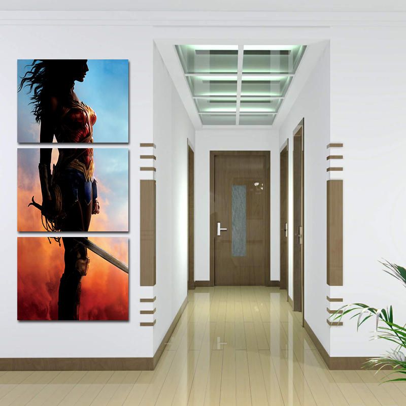 Miico Pintado A Mano Tres Pinturas Decorativas Combinadas Wonder Woman Wall Art Para Decoración Del Hogar