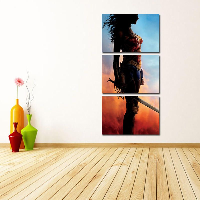 Miico Pintado A Mano Tres Pinturas Decorativas Combinadas Wonder Woman Wall Art Para Decoración Del Hogar