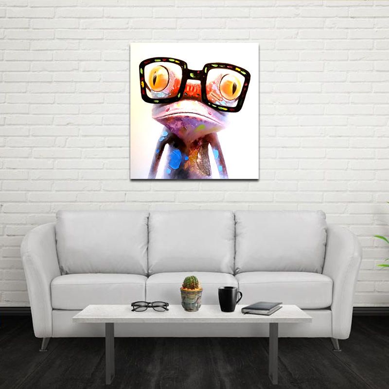 Miico Pinturas Al Óleo Pintadas A Mano Animal Arte Moderno Rana Feliz Con Gafas En Lienzo Arte De La Pared Para La Decoración Del Hogar 20x20cm