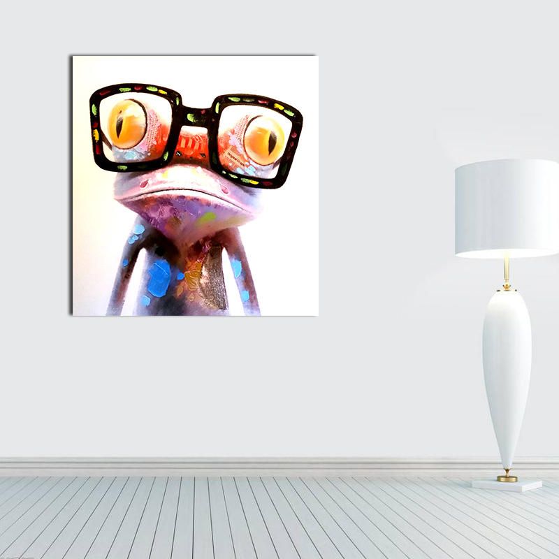 Miico Pinturas Al Óleo Pintadas A Mano Animal Arte Moderno Rana Feliz Con Gafas En Lienzo Arte De La Pared Para La Decoración Del Hogar 20x20cm