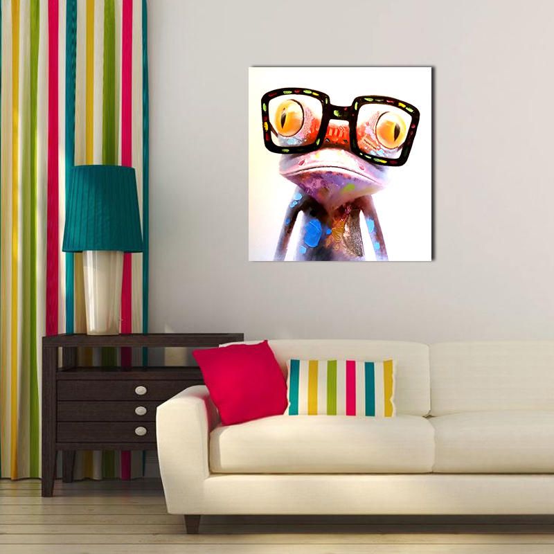 Miico Pinturas Al Óleo Pintadas A Mano Animal Arte Moderno Rana Feliz Con Gafas En Lienzo Arte De La Pared Para La Decoración Del Hogar 20x20cm