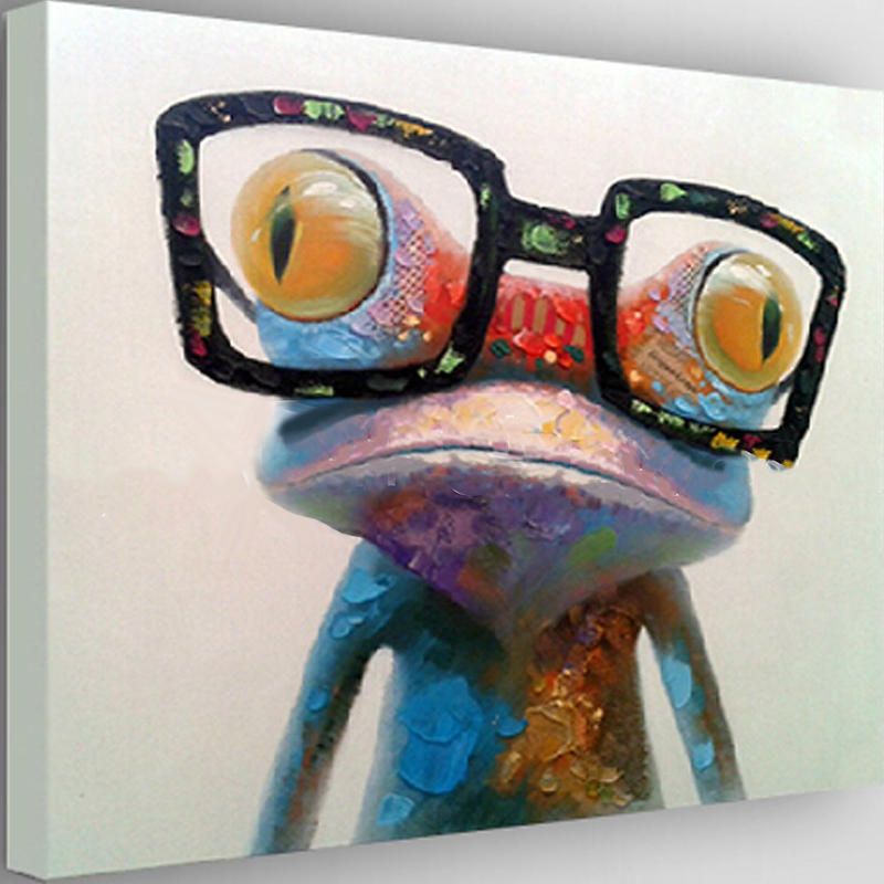 Miico Pinturas Al Óleo Pintadas A Mano Animal Arte Moderno Rana Feliz Con Gafas Sobre Lienzo Arte De La Pared Para La Decoración Del Hogar 30x30cm