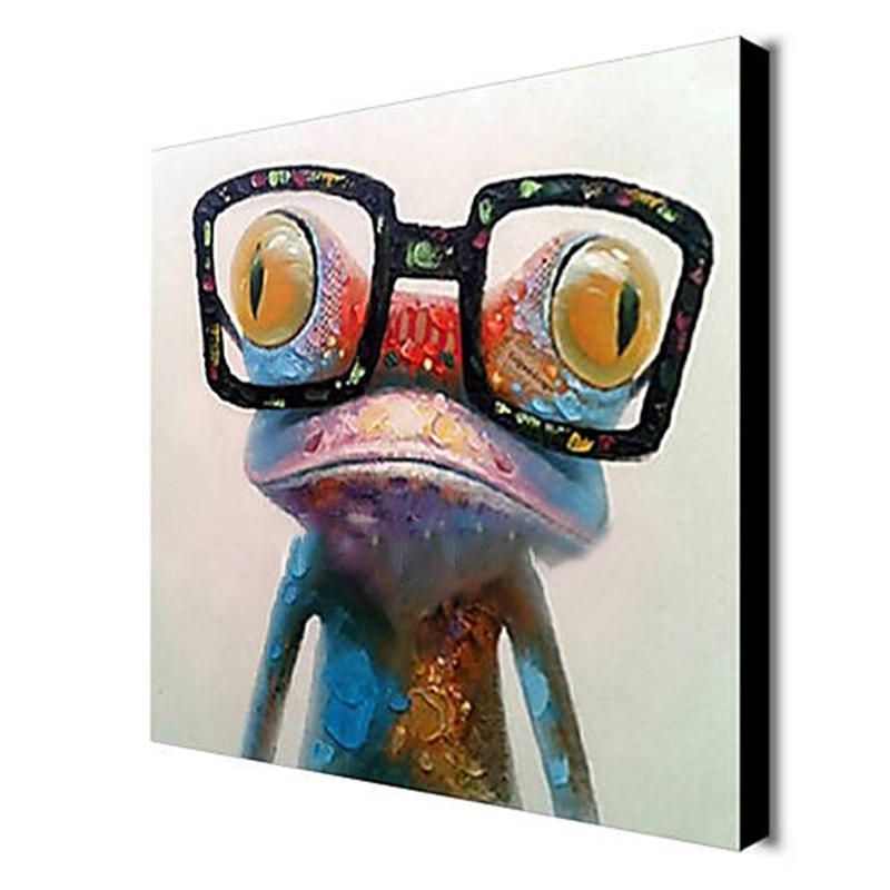 Miico Pinturas Al Óleo Pintadas A Mano Animal Arte Moderno Rana Feliz Con Gafas Sobre Lienzo Arte De La Pared Para La Decoración Del Hogar 30x30cm