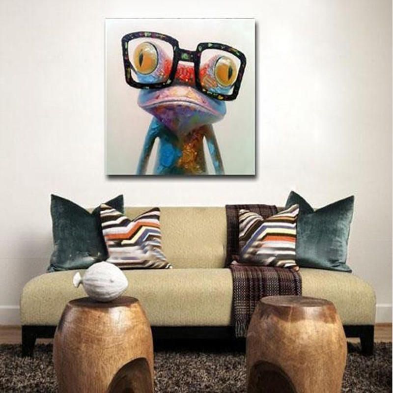 Miico Pinturas Al Óleo Pintadas A Mano Animal Arte Moderno Rana Feliz Con Gafas Sobre Lienzo Arte De La Pared Para La Decoración Del Hogar 30x30cm