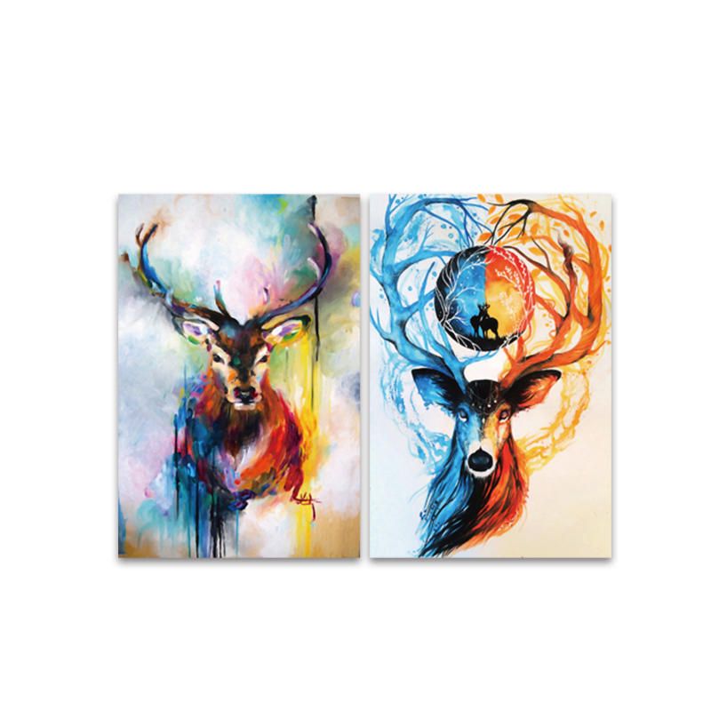 Miico Pinturas Decorativas Combinadas Pintadas A Mano Animal Deer Wall Art Para Decoración Del Hogar