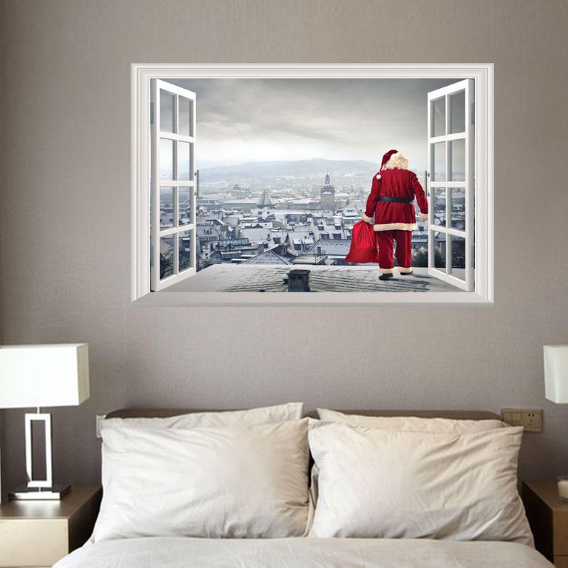 Navidad Nuevas Pegatinas De Pared Santa Claus Dando Regalos Pegatinas 3d Sala De Estar Dormitorio Decoración Papel Tapiz