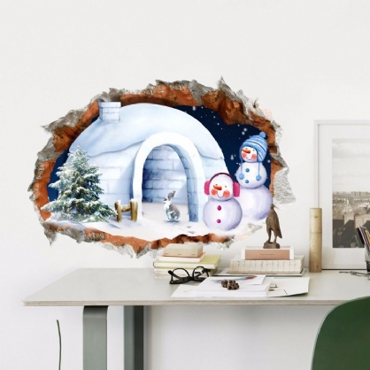 Pag 3d Navidad Muñeco De Nieve Casa Pegatina Pared Calcomanías Hogar 3d Navidad Pared Agujero Decoración Regalo