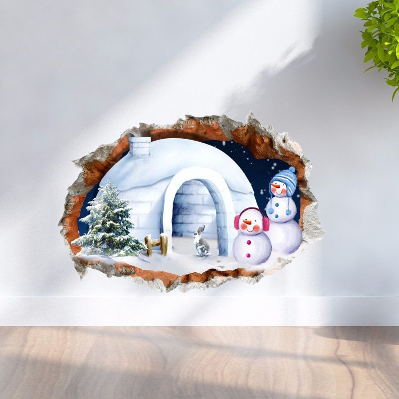 Pag 3d Navidad Muñeco De Nieve Casa Pegatina Pared Calcomanías Hogar 3d Navidad Pared Agujero Decoración Regalo