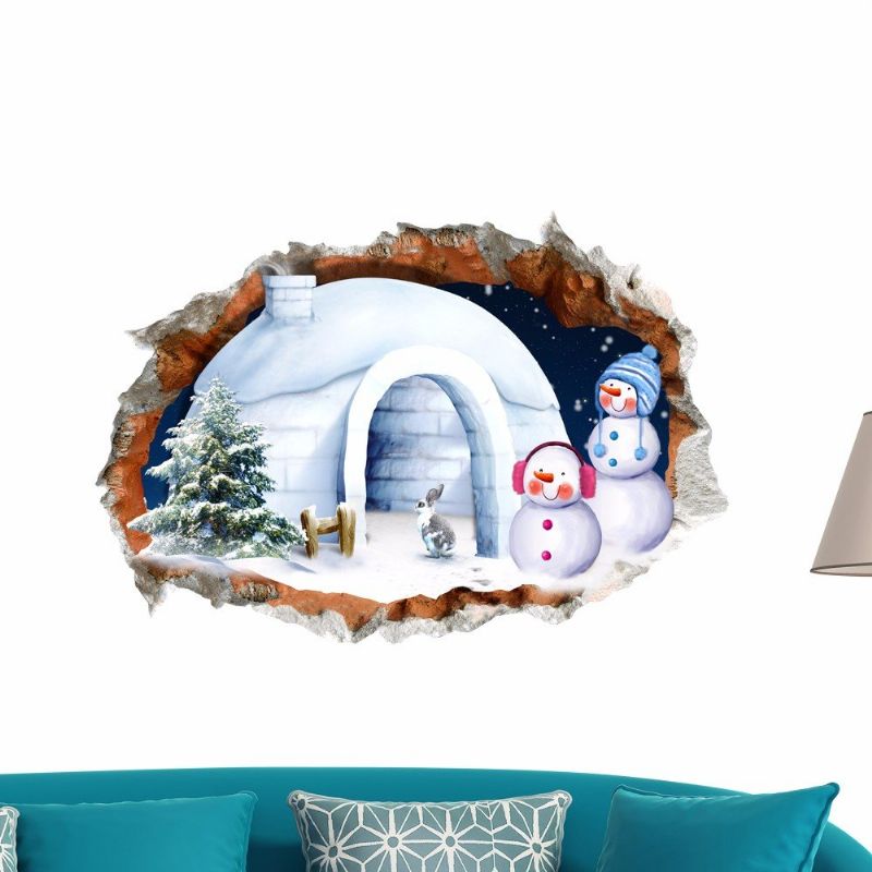 Pag 3d Navidad Muñeco De Nieve Casa Pegatina Pared Calcomanías Hogar 3d Navidad Pared Agujero Decoración Regalo