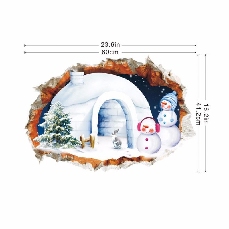 Pag 3d Navidad Muñeco De Nieve Casa Pegatina Pared Calcomanías Hogar 3d Navidad Pared Agujero Decoración Regalo