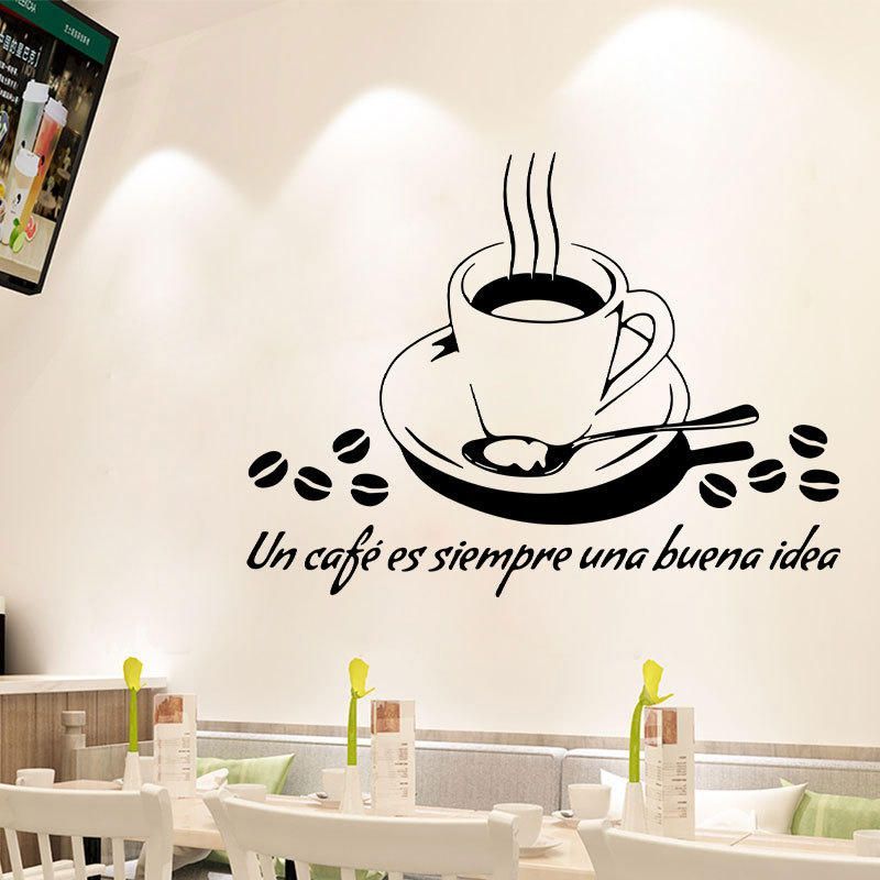 Pegatina De Pared Con Patrón De Café Calcomanías De Restaurante Para Sala De Estar Papel Tapiz Decoración Del Hogar Pegatinas De Café