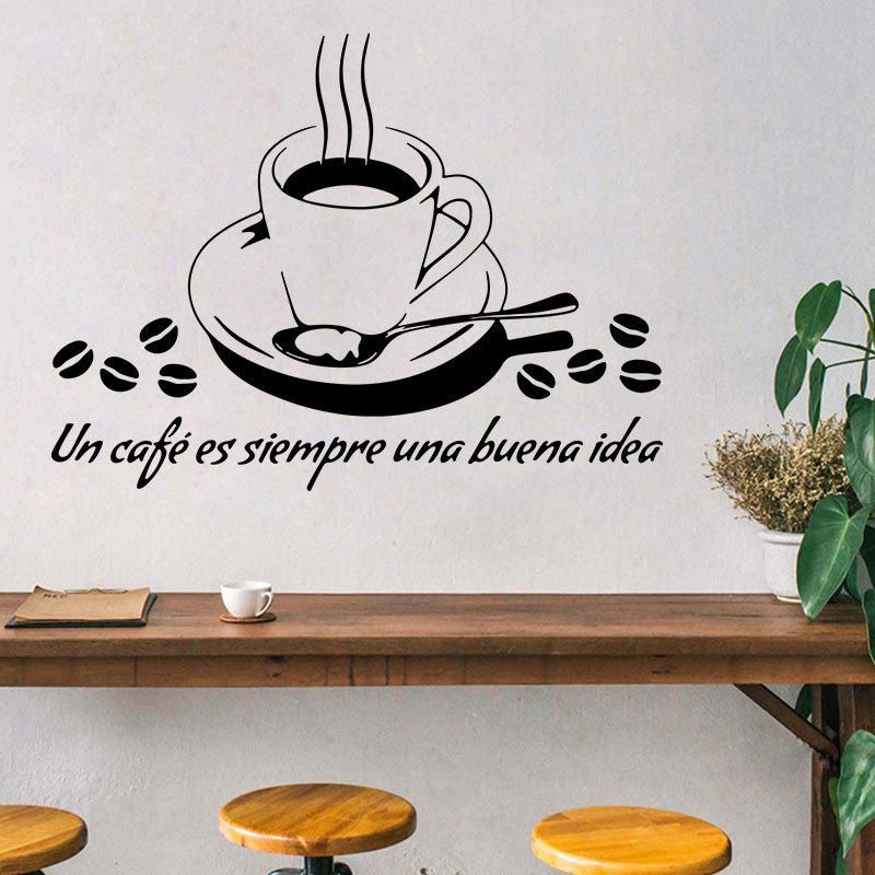 Pegatina De Pared Con Patrón De Café Calcomanías De Restaurante Para Sala De Estar Papel Tapiz Decoración Del Hogar Pegatinas De Café