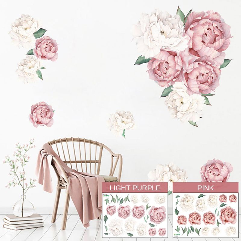 Rosas Peonía Etiqueta De La Pared Floral Calcomanías De Papel Blush Rosa Y Flores Blancas Pegatinas De Pared Autoadhesivas Mural De Pared