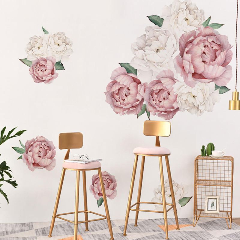 Rosas Peonía Etiqueta De La Pared Floral Calcomanías De Papel Blush Rosa Y Flores Blancas Pegatinas De Pared Autoadhesivas Mural De Pared