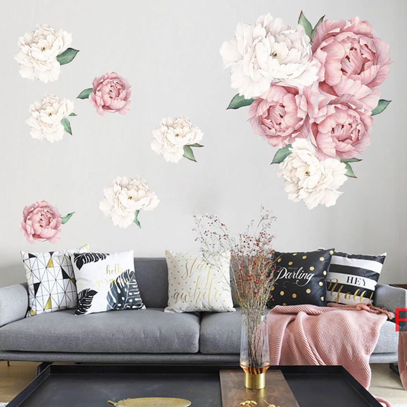 Rosas Peonía Etiqueta De La Pared Floral Calcomanías De Papel Blush Rosa Y Flores Blancas Pegatinas De Pared Autoadhesivas Mural De Pared