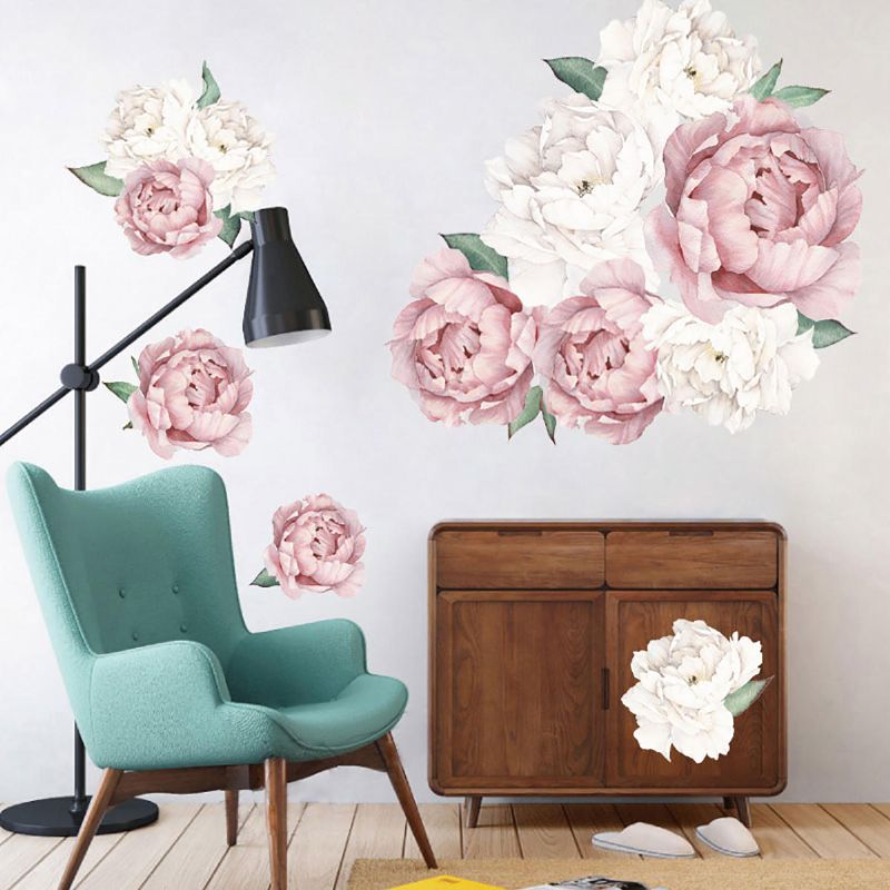 Rosas Peonía Etiqueta De La Pared Floral Calcomanías De Papel Blush Rosa Y Flores Blancas Pegatinas De Pared Autoadhesivas Mural De Pared