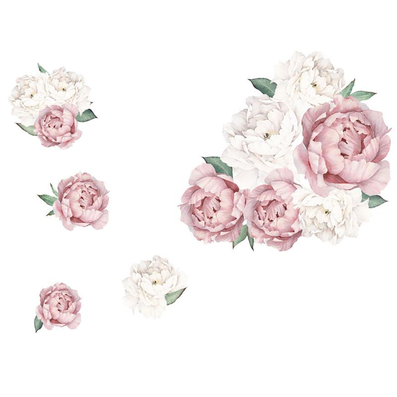 Rosas Peonía Etiqueta De La Pared Floral Calcomanías De Papel Blush Rosa Y Flores Blancas Pegatinas De Pared Autoadhesivas Mural De Pared