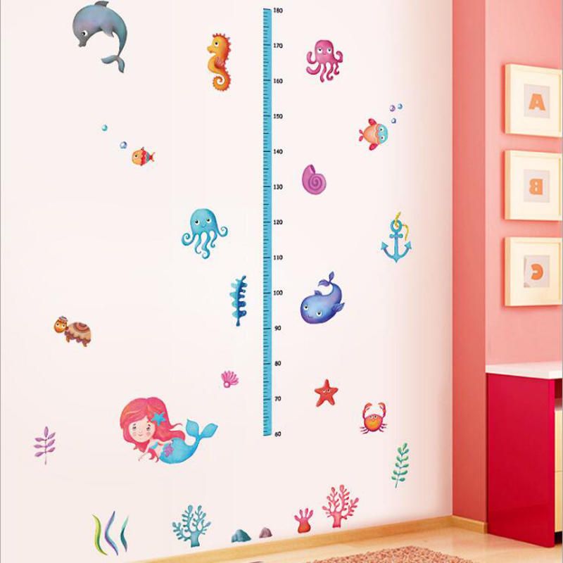 Sk7197 Tabla De Altura Del Mundo Marino Etiqueta De La Pared Tabla De Crecimiento Pegatinas De Pared De Estrella De Pez Para Habitación De Niños Calcomanías De Pared De Baño Submarino