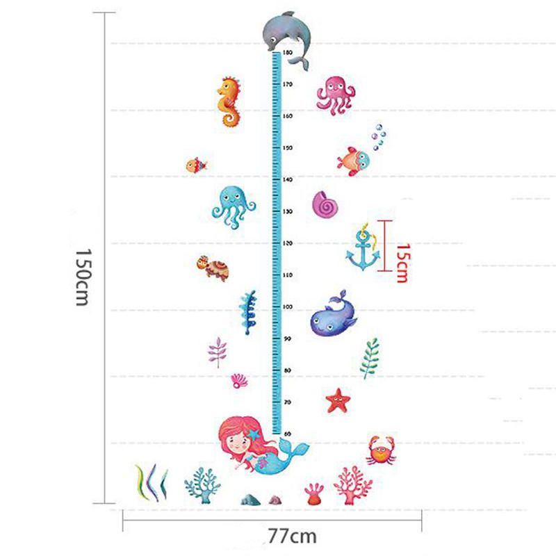 Sk7197 Tabla De Altura Del Mundo Marino Etiqueta De La Pared Tabla De Crecimiento Pegatinas De Pared De Estrella De Pez Para Habitación De Niños Calcomanías De Pared De Baño Submarino