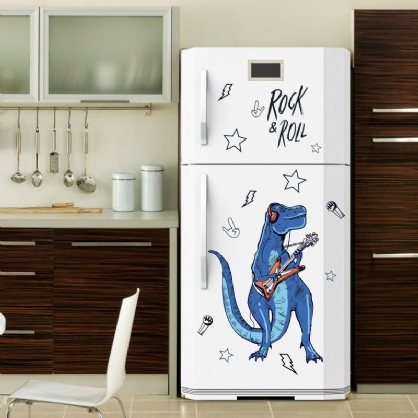 Sk9361 Rock Roll Dinosaur Etiqueta De La Pared Para La Habitación De Los Niños Animales De Dibujos Animados Decoración Para El Hogar Art Viny Pvc Wallpaper Creative Door Fridge Decoration