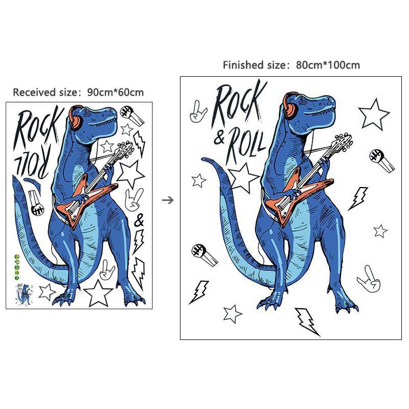 Sk9361 Rock Roll Dinosaur Etiqueta De La Pared Para La Habitación De Los Niños Animales De Dibujos Animados Decoración Para El Hogar Art Viny Pvc Wallpaper Creative Door Fridge Decoration