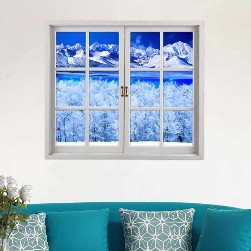 Snow Mountain 3d Ventana Artificial Vista Pag Calcomanías De Pared Con Vista Al Lago Pegatinas De Habitación Decoración De La Pared Del Hogar Regalo