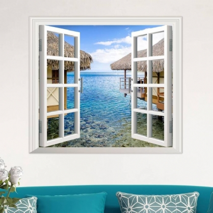 Vista De Ventana Artificial 3d Calcomanías De Pared 3d Pegatinas De Habitación Con Vista Al Mar Decoración De Pared Para El Hogar Regalo