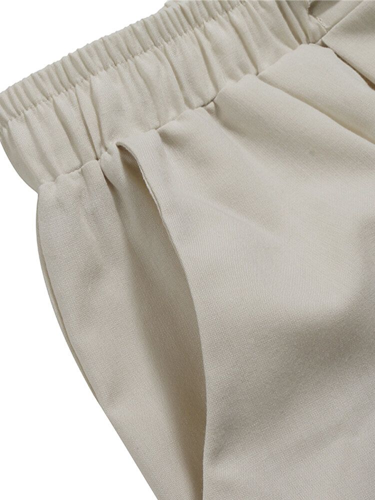 Mujeres 100% Algodón Color Sólido Cintura Alta Con Cordón Pantalones Anchos Casuales Lisos