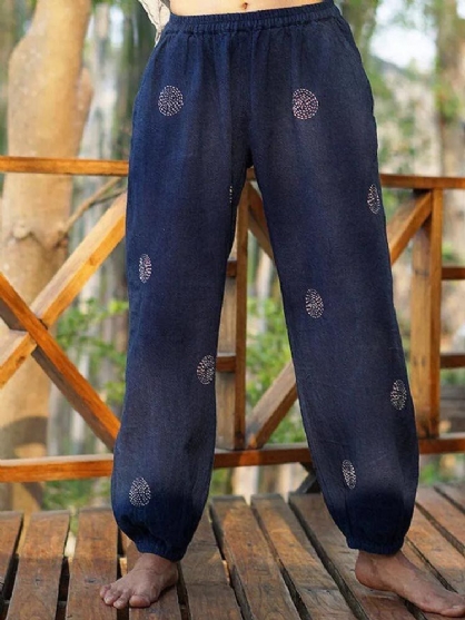 Mujeres 100% Algodón Estilo Étnico Estampado Suelto Casual Harem Pantalones