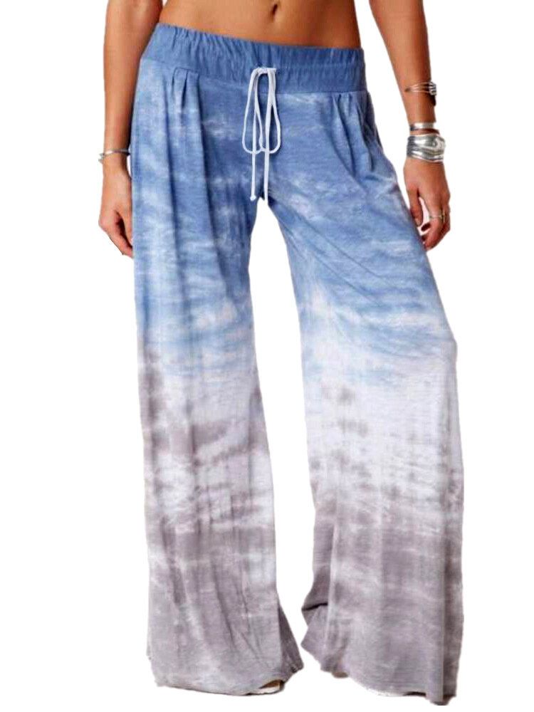 Mujeres Tie Dye Print Ombre Drawstring Casual Wide Leg Pants